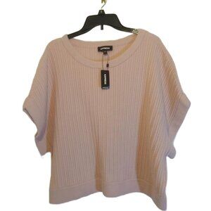 Express Sweater Top Womens Large Powder Pink Short Sleeve Pull Over 100% Nylon